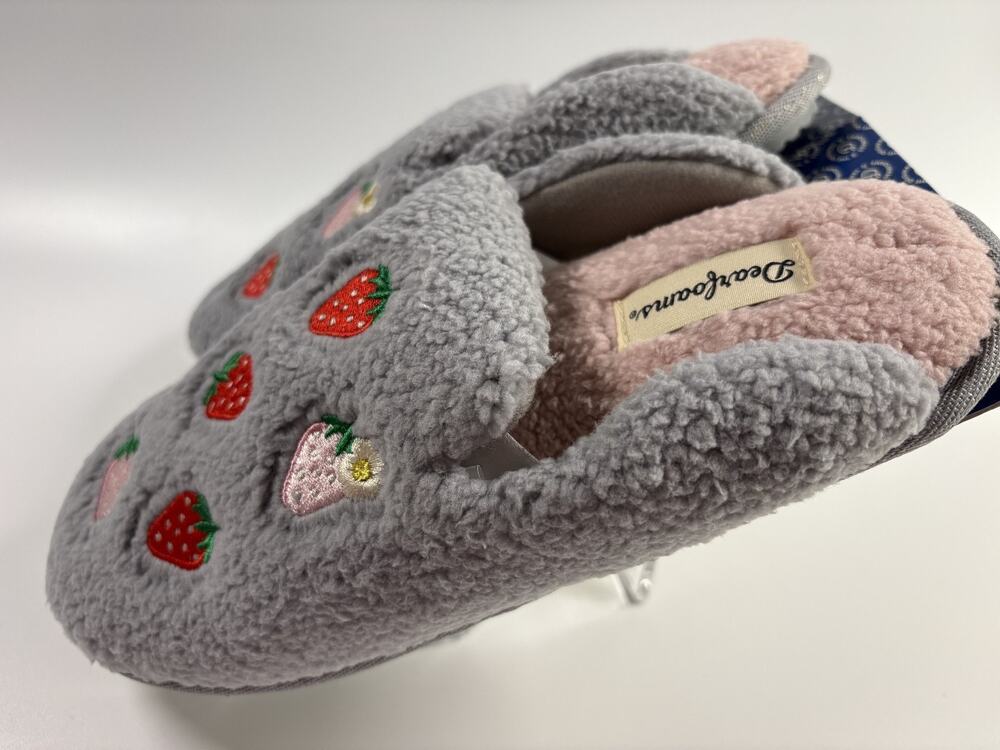 Dearfoams Cozy Comfort Memory Foam Women's Slippers Size M7-8 Grey Strawberry